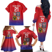 Custom Czech Republic Family Matching Off The Shoulder Long Sleeve Dress and Hawaiian Shirt Unique Double Tailed Lion - Wonder Print Shop