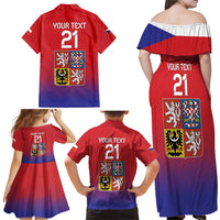 Custom Czech Republic Family Matching Off Shoulder Maxi Dress and Hawaiian Shirt Unique Double Tailed Lion LT9 - Wonder Print Shop