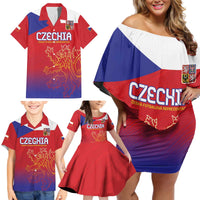 Custom Czech Republic Family Matching Off Shoulder Short Dress and Hawaiian Shirt Unique Double Tailed Lion LT9 - Wonder Print Shop