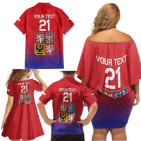 Custom Czech Republic Family Matching Off Shoulder Short Dress and Hawaiian Shirt Unique Double Tailed Lion LT9 - Wonder Print Shop