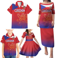 Custom Czech Republic Family Matching Puletasi and Hawaiian Shirt Unique Double Tailed Lion - Wonder Print Shop
