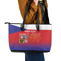 Custom Czech Republic Leather Tote Bag Unique Double Tailed Lion - Wonder Print Shop