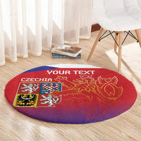 Custom Czech Republic Round Carpet Unique Double Tailed Lion