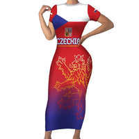 Custom Czech Republic Short Sleeve Bodycon Dress Unique Double Tailed Lion - Wonder Print Shop