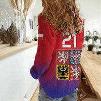 Custom Czech Republic Women Casual Shirt Unique Double Tailed Lion - Wonder Print Shop