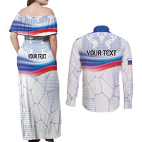 Personalized Russia Double-headed Eagle Couples Matching Off Shoulder Maxi Dress and Long Sleeve Button Shirt Special Flag Style LT9 - Wonder Print Shop