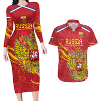 Custom Russia with Double-headed Eagle Couples Matching Long Sleeve Bodycon Dress and Hawaiian Shirt LT9 - Wonder Print Shop