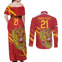 Custom Russia with Double-headed Eagle Couples Matching Off Shoulder Maxi Dress and Long Sleeve Button Shirt LT9 - Wonder Print Shop