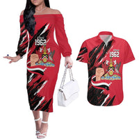 Trinidad and Tobago 1962 Personalized Couples Matching Off The Shoulder Long Sleeve Dress and Hawaiian Shirt Happy Independence Day August 31th - Wonder Print Shop