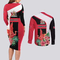 Trinidad and Tobago Personalized Couples Matching Long Sleeve Bodycon Dress and Long Sleeve Button Shirt Scarlet Ibis Tropical - Wonder Print Shop
