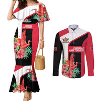 Trinidad and Tobago Personalized Couples Matching Mermaid Dress and Long Sleeve Button Shirt Scarlet Ibis Tropical - Wonder Print Shop