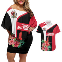 Trinidad and Tobago Personalized Couples Matching Off Shoulder Short Dress and Hawaiian Shirt Scarlet Ibis Tropical - Wonder Print Shop