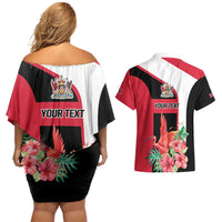 Trinidad and Tobago Personalized Couples Matching Off Shoulder Short Dress and Hawaiian Shirt Scarlet Ibis Tropical - Wonder Print Shop