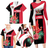 Trinidad and Tobago Personalized Family Matching Long Sleeve Bodycon Dress and Hawaiian Shirt Scarlet Ibis Tropical - Wonder Print Shop