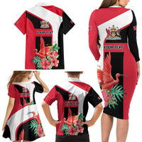 Trinidad and Tobago Personalized Family Matching Long Sleeve Bodycon Dress and Hawaiian Shirt Scarlet Ibis Tropical - Wonder Print Shop