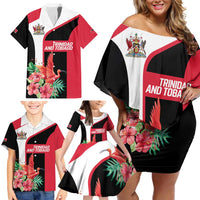 Trinidad and Tobago Personalized Family Matching Off Shoulder Short Dress and Hawaiian Shirt Scarlet Ibis Tropical - Wonder Print Shop