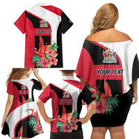 Trinidad and Tobago Personalized Family Matching Off Shoulder Short Dress and Hawaiian Shirt Scarlet Ibis Tropical - Wonder Print Shop