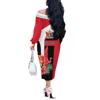 Trinidad and Tobago Personalized Off The Shoulder Long Sleeve Dress Scarlet Ibis Tropical - Wonder Print Shop