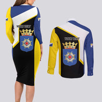 Caribbean Bonaire Personalized Couples Matching Long Sleeve Bodycon Dress and Long Sleeve Button Shirt Simple Flag Style - Wonder Print Shop