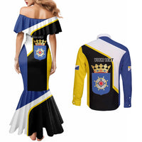 Caribbean Bonaire Personalized Couples Matching Mermaid Dress and Long Sleeve Button Shirt Simple Flag Style - Wonder Print Shop