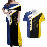 Caribbean Bonaire Personalized Couples Matching Off Shoulder Maxi Dress and Hawaiian Shirt Simple Flag Style - Wonder Print Shop