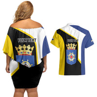 Caribbean Bonaire Personalized Couples Matching Off Shoulder Short Dress and Hawaiian Shirt Simple Flag Style - Wonder Print Shop