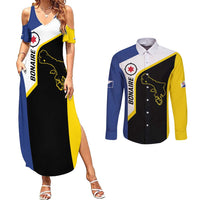 Caribbean Bonaire Personalized Couples Matching Summer Maxi Dress and Long Sleeve Button Shirt Simple Flag Style - Wonder Print Shop