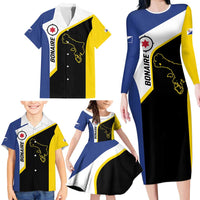 Caribbean Bonaire Personalized Family Matching Long Sleeve Bodycon Dress and Hawaiian Shirt Simple Flag Style - Wonder Print Shop