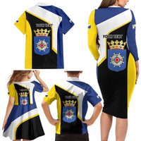 Caribbean Bonaire Personalized Family Matching Long Sleeve Bodycon Dress and Hawaiian Shirt Simple Flag Style - Wonder Print Shop