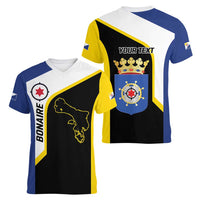 Caribbean Bonaire Personalized Women V-Neck T-Shirt Simple Flag Style - Wonder Print Shop