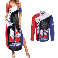 Caribbean Saba Personalized Couples Matching Summer Maxi Dress and Long Sleeve Button Shirt Remis Velisque Sail the Seas - Wonder Print Shop