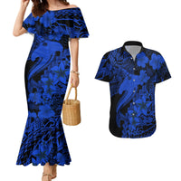 Aloha Hawaii Couples Matching Mermaid Dress And Hawaiian Shirt Hammerhead Shark Tattoo Polynesian Summer - Blue LT9 - Wonder Print Shop