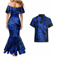 Aloha Hawaii Couples Matching Mermaid Dress And Hawaiian Shirt Hammerhead Shark Tattoo Polynesian Summer - Blue LT9 - Wonder Print Shop