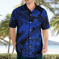 Aloha Hawaii Hawaiian Shirt Hammerhead Shark Tattoo Polynesian Summer - Blue - Wonder Print Shop