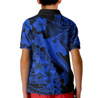 Aloha Hawaii Kid Polo Shirt Hammerhead Shark Tattoo Polynesian Summer - Blue - Wonder Print Shop