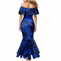 Aloha Hawaii Mermaid Dress Hammerhead Shark Tattoo Polynesian Summer - Blue - Wonder Print Shop
