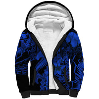 Aloha Hawaii Sherpa Hoodie Hammerhead Shark Tattoo Polynesian Summer - Blue - Wonder Print Shop