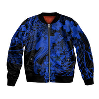 Aloha Hawaii Sleeve Zip Bomber Jacket Hammerhead Shark Tattoo Polynesian Summer - Blue - Wonder Print Shop