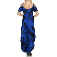 Aloha Hawaii Summer Maxi Dress Hammerhead Shark Tattoo Polynesian Summer - Blue - Wonder Print Shop