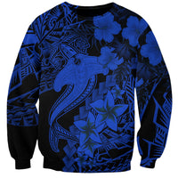 Aloha Hawaii Sweatshirt Hammerhead Shark Tattoo Polynesian Summer - Blue - Wonder Print Shop