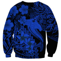 Aloha Hawaii Sweatshirt Hammerhead Shark Tattoo Polynesian Summer - Blue - Wonder Print Shop