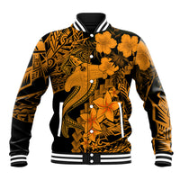 Aloha Hawaii Baseball Jacket Hammerhead Shark Tattoo Polynesian Summer - Gold LT9 - Wonder Print Shop