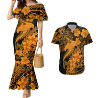 Aloha Hawaii Couples Matching Mermaid Dress And Hawaiian Shirt Hammerhead Shark Tattoo Polynesian Summer - Gold LT9 - Wonder Print Shop