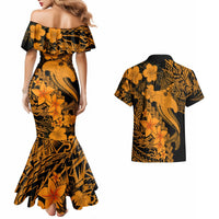 Aloha Hawaii Couples Matching Mermaid Dress And Hawaiian Shirt Hammerhead Shark Tattoo Polynesian Summer - Gold LT9 - Wonder Print Shop