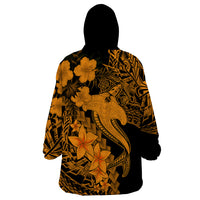 Aloha Hawaii Wearable Blanket Hoodie Hammerhead Shark Tattoo Polynesian Summer - Gold - Wonder Print Shop