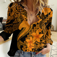 Aloha Hawaii Women Casual Shirt Hammerhead Shark Tattoo Polynesian Summer - Gold - Wonder Print Shop