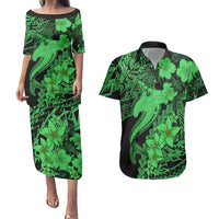 Aloha Hawaii Couples Matching Puletasi Dress and Hawaiian Shirt Hammerhead Shark Tattoo Polynesian Summer - Green LT9 - Wonder Print Shop