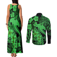 Aloha Hawaii Couples Matching Tank Maxi Dress and Long Sleeve Button Shirts Hammerhead Shark Tattoo Polynesian Summer - Green LT9 - Wonder Print Shop
