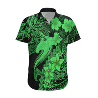 Aloha Hawaii Hawaiian Shirt Hammerhead Shark Tattoo Polynesian Summer - Green - Wonder Print Shop