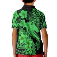 Aloha Hawaii Kid Polo Shirt Hammerhead Shark Tattoo Polynesian Summer - Green - Wonder Print Shop